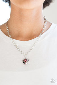 NO LOVE LOST - Red Heart Rhinestone Silver Necklace Paparazzi