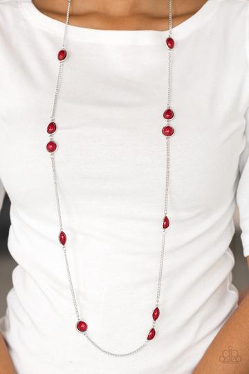 PACIFIC PIERS - RED BEAD SILVER NECKLACE - PAPARAZZI