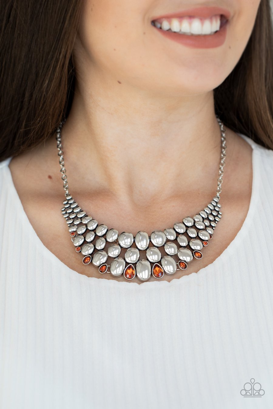 POWERHOUSE PARTY - BROWN TOPAZ RHINESTONE SILVER NECKLACE - PAPARAZZI