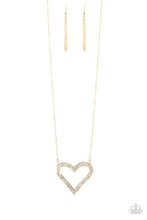 Load image into Gallery viewer, PULL SOME HEART-STRINGS - PAPARAZZI - GOLD HEART WHITE RHINESTONE PENDANT NECKLACE
