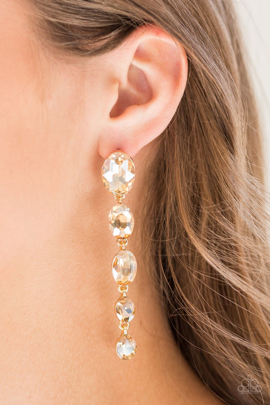 RED CARPET RADIANCE - PAPARAZZI - GOLD GEM DANGLE POST EARRINGS