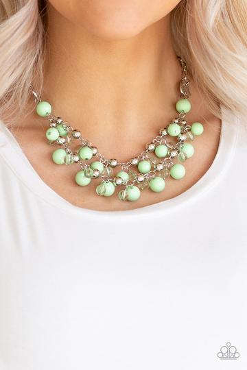 SEASIDE SOIREE - PAPARAZZI - GREEN MINT BEAD SILVER NECKLACE