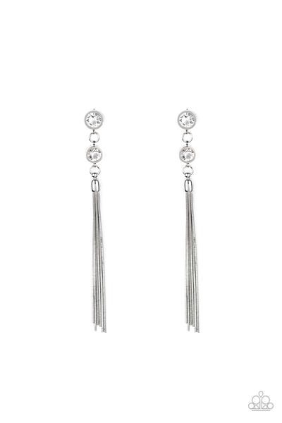 Tassel Twinkle - Silver Tassel Earring Paparazzi