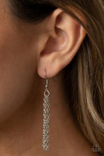 Load image into Gallery viewer, TRIANGULATED TWINKLE - GREEN RHINESTONE SILVER TRIANGLE PENDANT NECKLACE - PAPARAZZI
