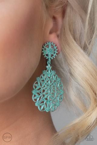 Blissfully Boho Green Clip-on Earrings Paparazzi