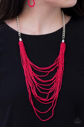 BORA BOMBORA - RED SEED BEAD NECKLACE SET Paparazzi