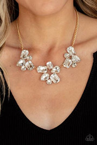 GALACTIC GODDESS - GOLD WHITE GEM NECKLACE Paparazzi