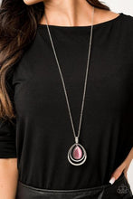 Load image into Gallery viewer, GLOW AND TELL - PAPARAZZI - PINK MOONSTONE WHITE RHINESTONE SILVER TEARDROP FRAME PENDANT NECKLACE | 2019 CONVENTION EXCLUSIVE
