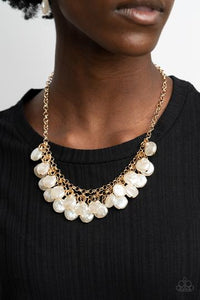 BEACHFRONT AND CENTER - GOLD CHAIN WHITE PEARL NECKLACE - PAPARAZZI