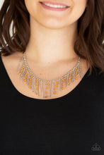 Load image into Gallery viewer, HARLEM HIDEAWAY - ORANGE BEADED TASSEL SILVER CHAINS FRINGE NECKLACE
