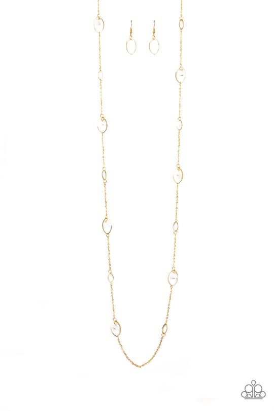 ROCKY RAZZLE - WHITE BEAD GOLD FRAME NECKLACE - PAPARAZZI