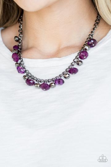 RUNWAY REBEL - PURPLE RHINESTONE GUNMETAL NECKLACE - PAPARAZZI
