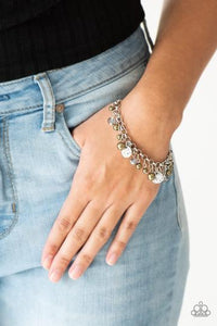 WEST COAST WANDERER - GREEN PEARL BEAD SMOKY GEM SILVER BRACELET - PAPARAZZI