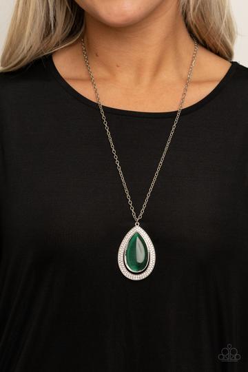 YOU DROPPED THIS - GREEN TEARDROP SILVER NECKLACE PAPARAZZI